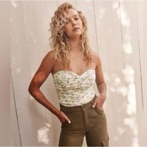 Reformation Fennel Linen Ruched Top in Cypress